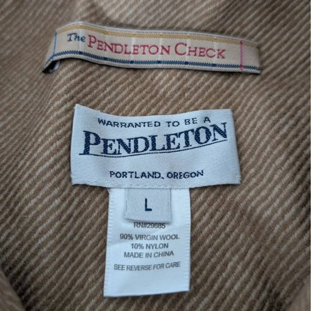 Pendleton Check Reversible Jacket Womens Size Large Beige Wool Blend Windowpane